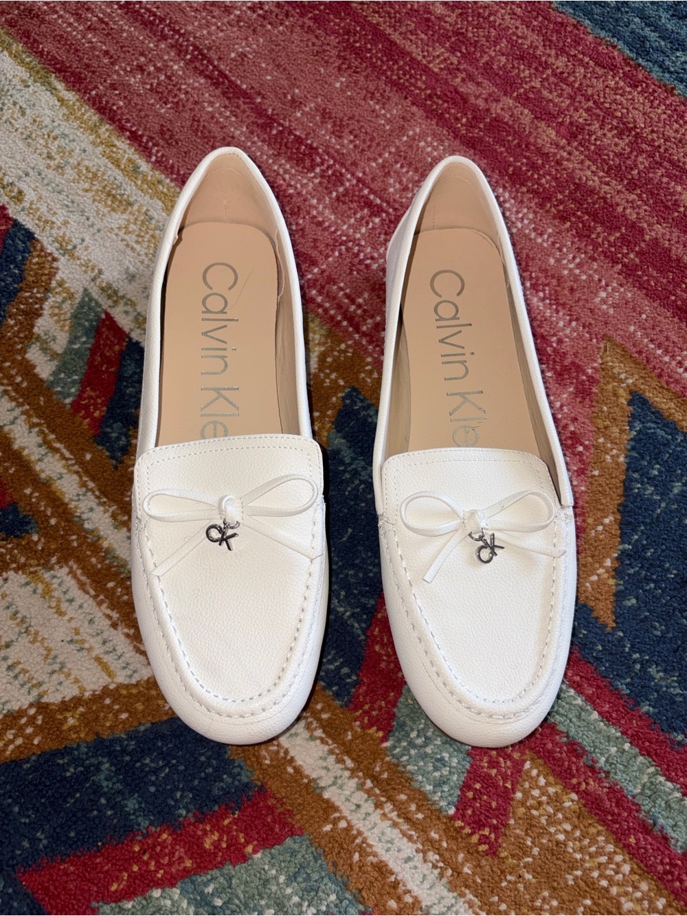 Calvin Klein White Leather Bow Detail Loafers